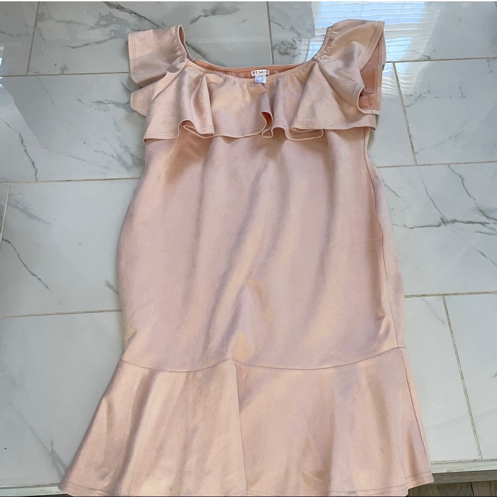 Venus Pink Suede Ruffle Dress - Picture 2 of 4